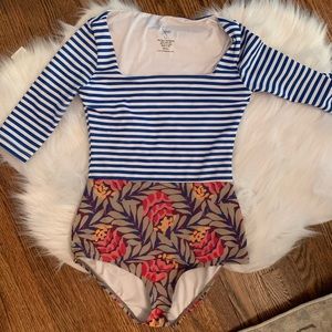 Seea blue and white floral striped rash guard smal